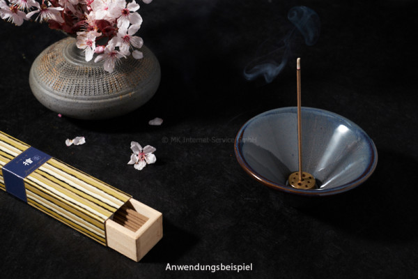 Räucherschale aus Keramik, blau mit Messinghalter