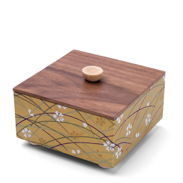 Chiyogami Box "Kirschblüten auf Gold" mit Holzdeckel - Aufbewahrungsbox, Geschenkbox
