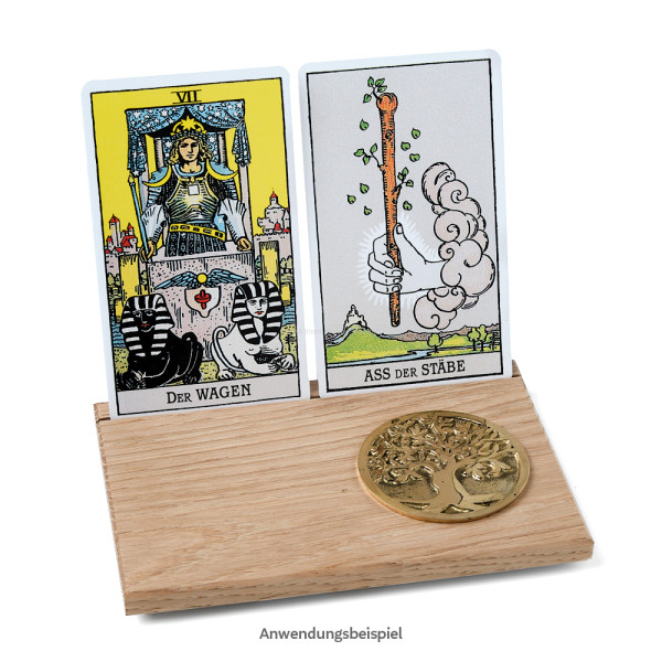 Tarotkartenhalter aus Eiche mit Symbolmünze Baum des Lebens