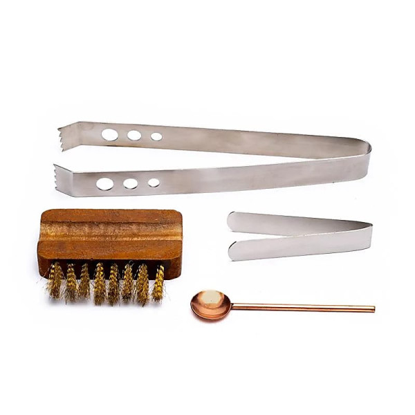 Räucherzubehör-Set aus Pinsel, Löffel und zwei Zangen