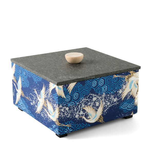 Chiyogami-Box "Kraniche über blauen Meereswellen" (2-teilig) - Aufbewahrungsbox, Schmuckbox, Geschenkbox