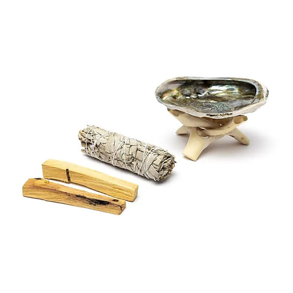 Smudge-Set Weißer Salbei & Palo Santo mit Abalone und Ständer