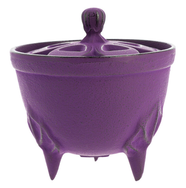 Japanisches Iwachu Räuchergefäß mit Deckel "Blütenblätter", Gusseisen violett
