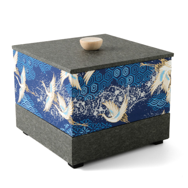 Chiyogami-Box "Kraniche über blauen Meereswellen" (3-teilig) - Aufbewahrungsbox, Schmuckbox, Geschenkbox