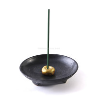 Dreifuß-Schale Nami (Welle) im japanischen Stil, anthrazit mit goldenem Halter