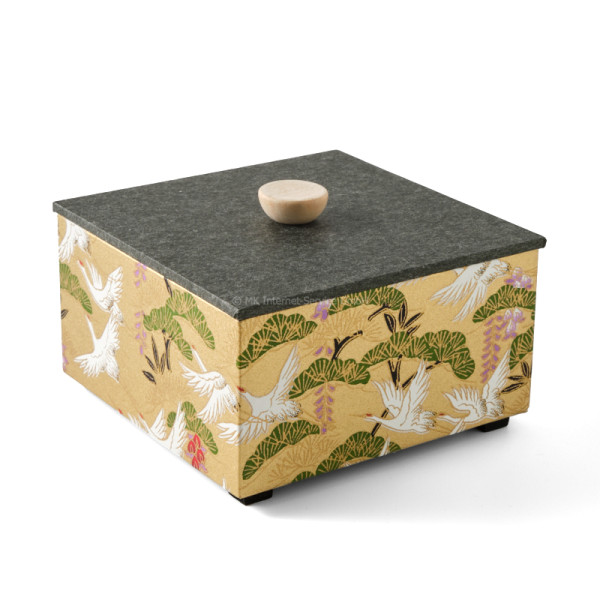 "Kraniche, japanische Kiefer und Blauregen" - Aufbewahrungsbox, Schmuckbox, Geschenkbox