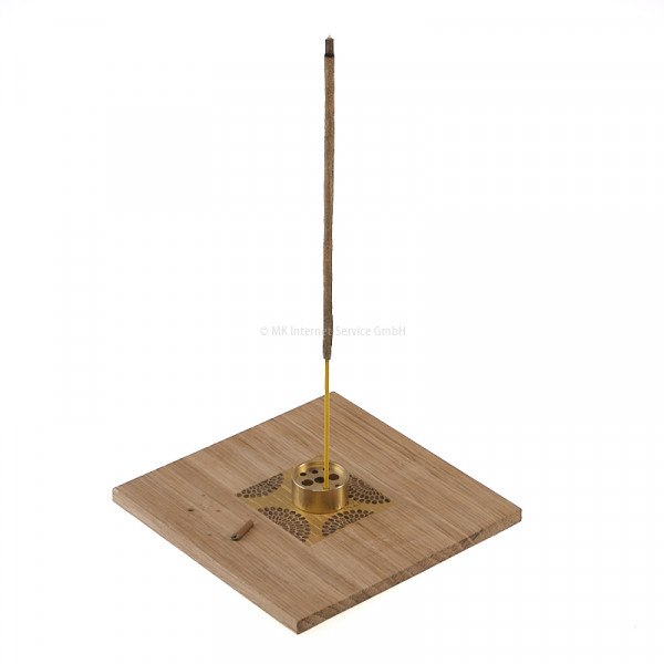 Quadratischer Räucherstäbchenhalter (Räucherkegelhalter) "KIKU" aus Eichenholz mit Messinghalter