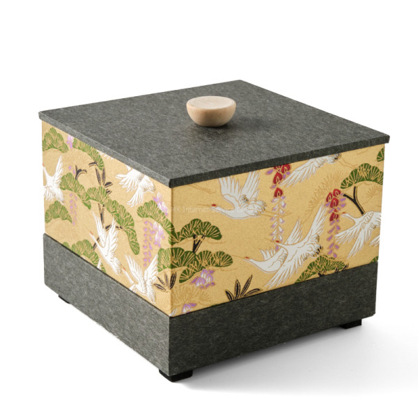 Chiyogami-Box "Kraniche, japanische Kiefer und Blauregen" - Aufbewahrungsbox, Schmucktbox, Geschenkbox