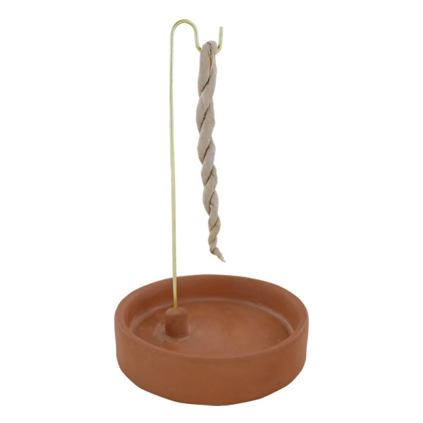 Nepal-Räucherstäbchenhalter aus Terrakotta & Messing für Räucherschnüre