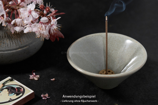 Räucherschale aus Keramik, grau mit Messinghalter